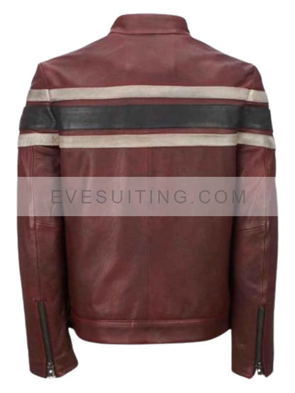 Mens Retro Maroon Waxed Cafe Racer Vintage Leather Biker Jacket