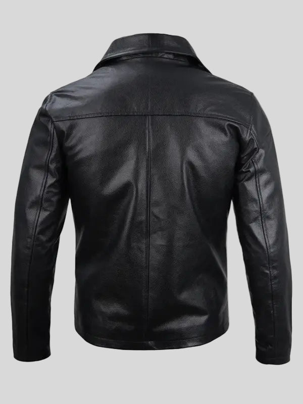 Men's Shirt Collar Black Leather Jacket