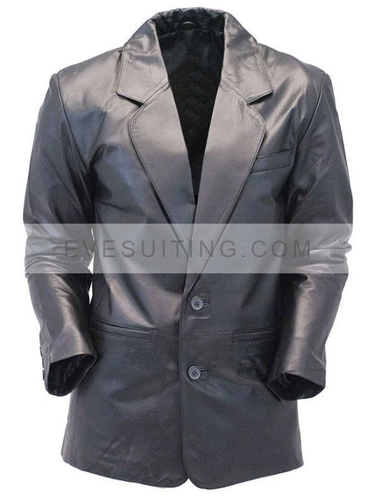 Mens Two Button Black Leather Blazer