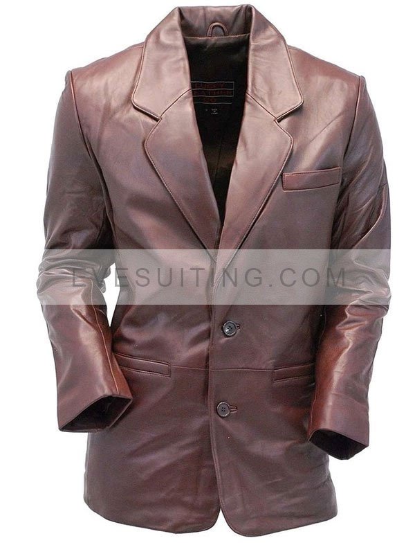 Mens Two Button Brown Leather Blazer