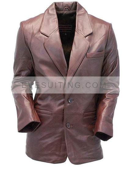 Mens Two Button Brown Leather Blazer