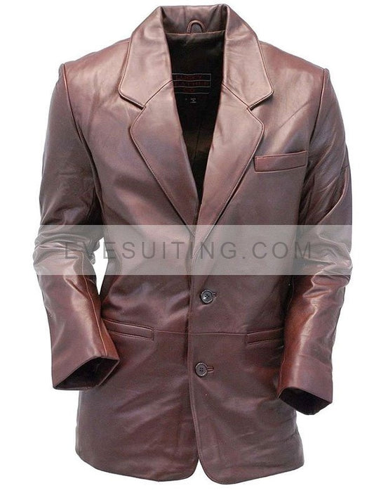 Mens Two Button Brown Leather Blazer