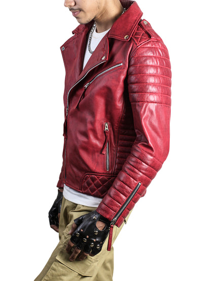 Men’s Waxed Red Leather Moto Jacket
