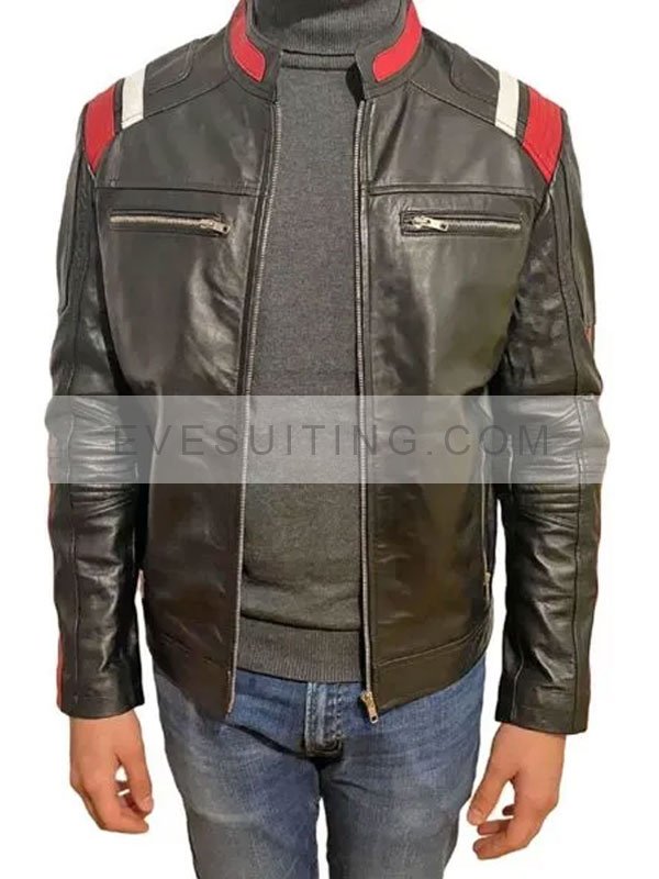 Mens Zipper Style Black Leather Motorcycle Biker Jacket