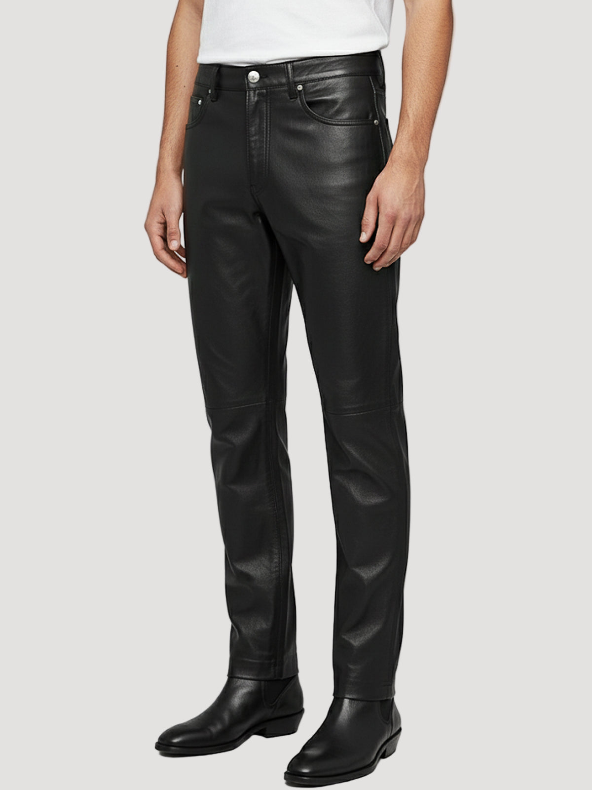 Mens Black Leather Jeans