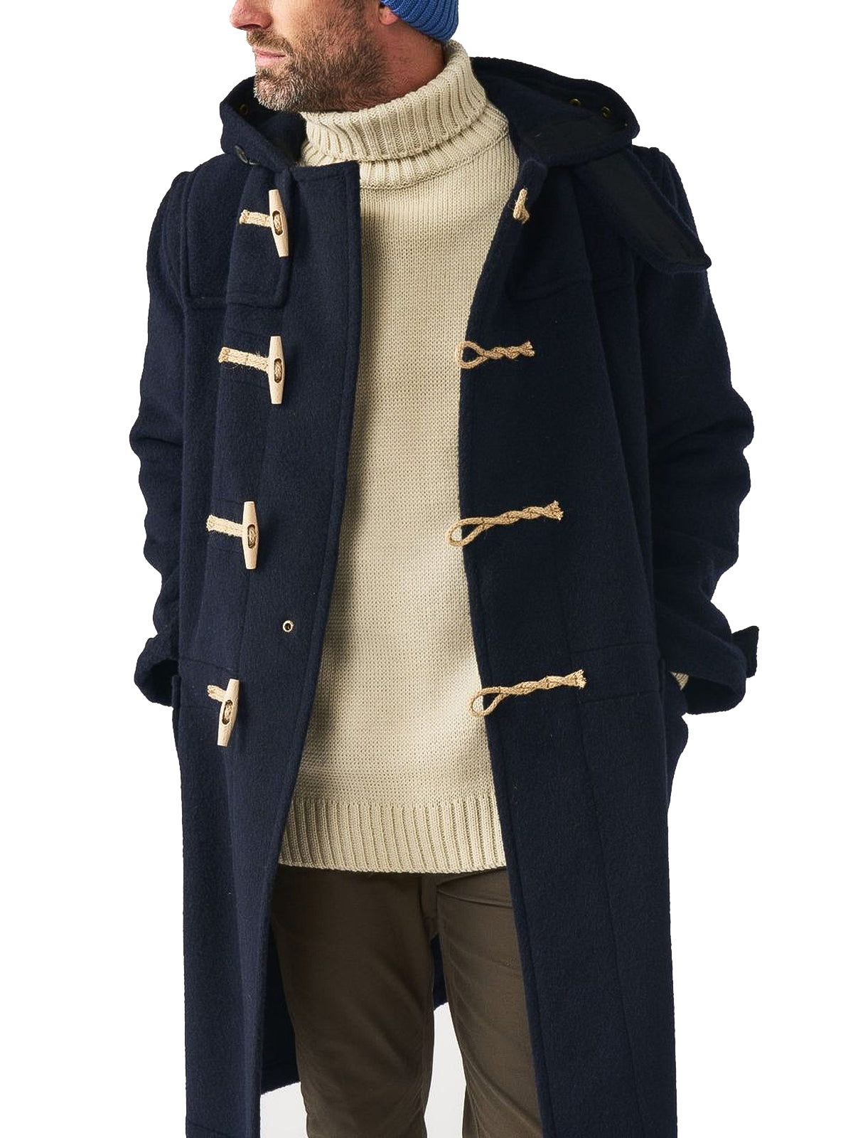 Mens Navy Blue Duffle Coat with hood