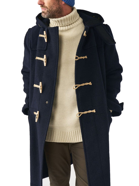 Mens Navy Blue Duffle Coat with hood