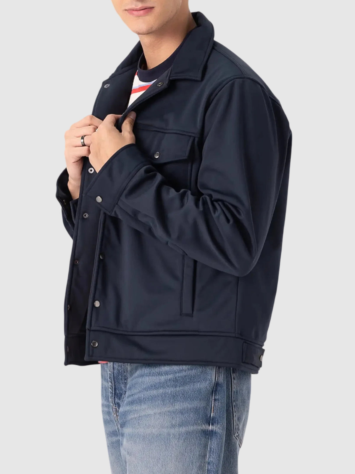 Men's Soft Shell Blue Trucker Jacket  