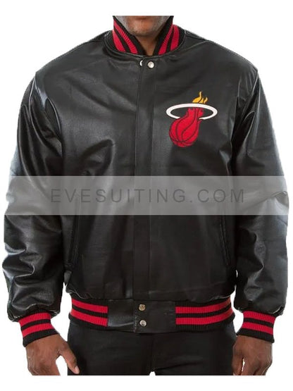 Miami Heat Black Leather Bomber Jacket
