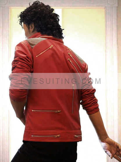 Michael Jackson Beat It Red Leather Zipper Jacket