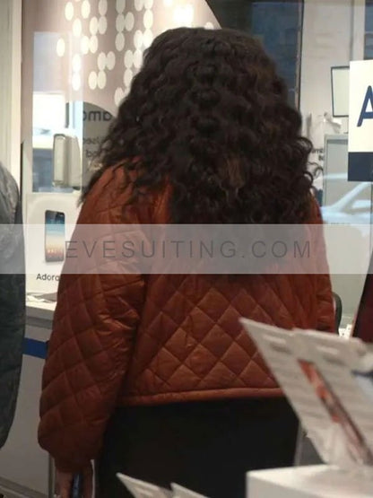 Michelle Buteau Survival Of The Thickest 2023 Mavis Beaumont Brown Quilted Bomber Jacket