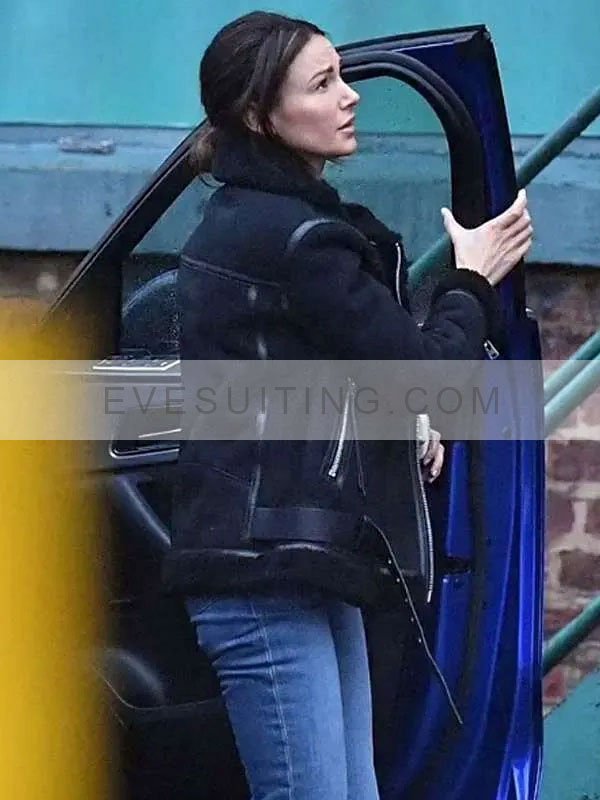 Michelle Keegan Black Shearling Leather Jacket
