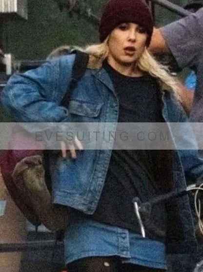Michelle Movie The Electric State Millie Bobby Brown Blue Vintage Denim Jacket
