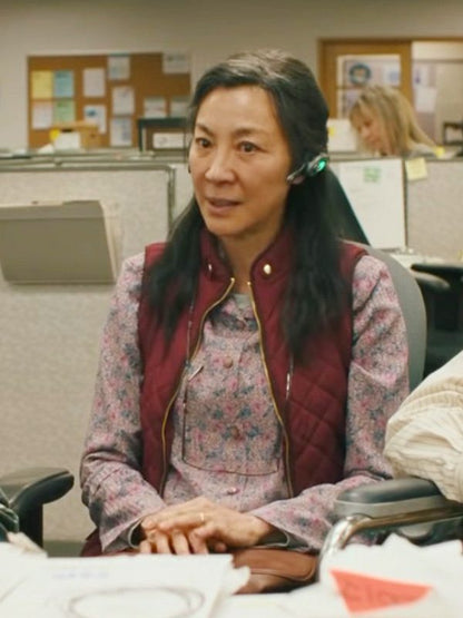 Michelle Yeoh Everything Everywhere All at Once Evelyn Wang Maroon Quilted Vest