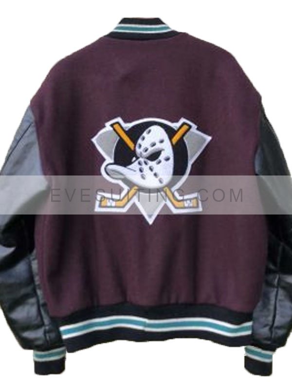 Mighty Ducks Letterman Varsity Maroon & Black Jacket