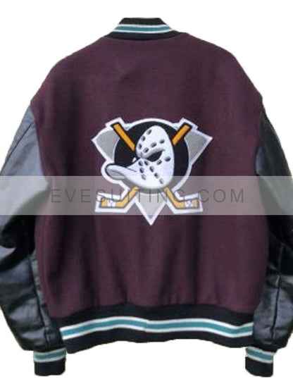 Mighty Ducks Letterman Varsity Maroon & Black Jacket