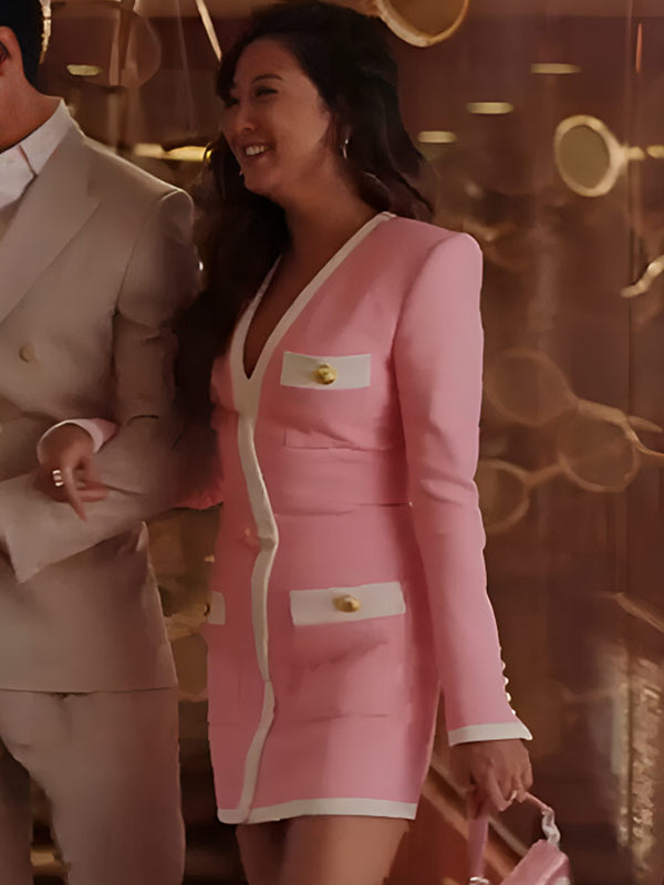 Mindy Chen Emily In Paris S04 Ashley Park Pink Dress Coat