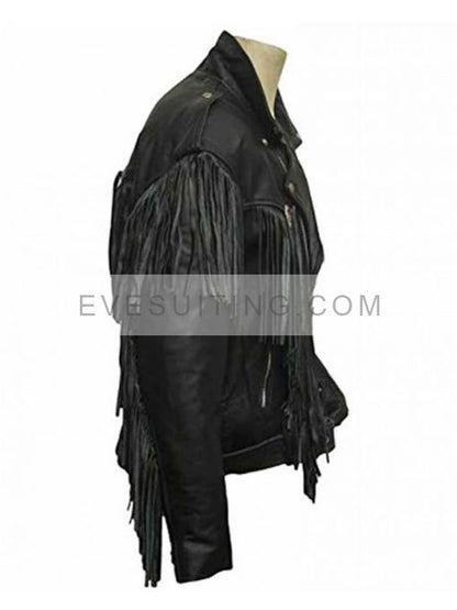 Money Heist Nairobi Black Fringe Leather Motorcycle Black Jacket
