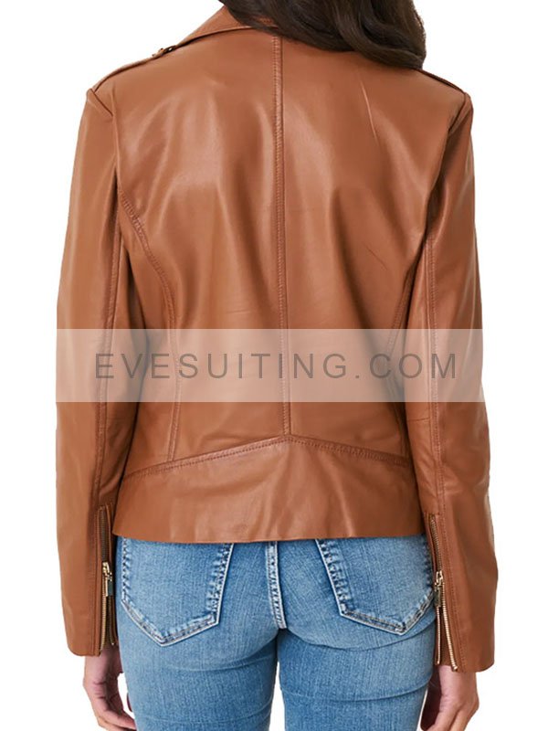 Motorcycle Brown Leather Women's Jacket