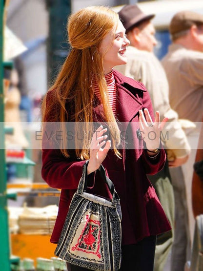 Movie A Complete Unknown Elle Fanning Maroon Coat
