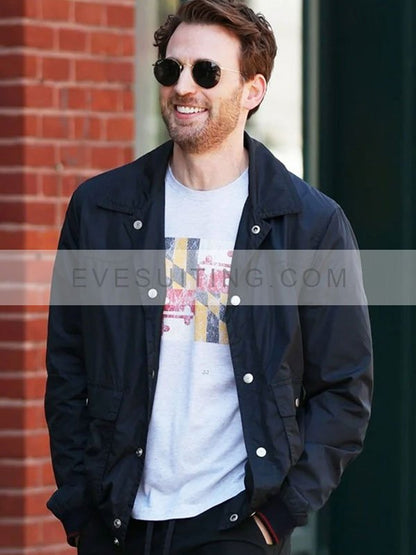 Movie Materialists 2024 Chris Evans Dark Navy Blue Cotton Jacket