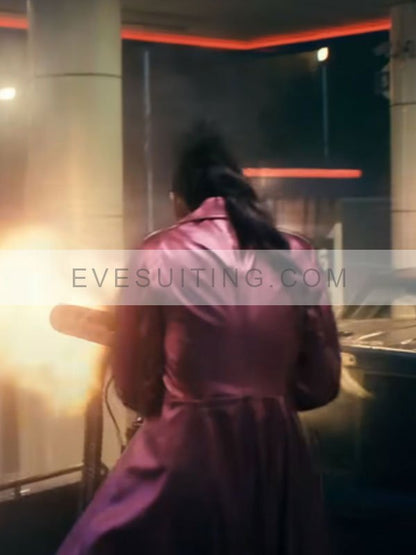 Movie The Beekeeper 2024 Emmy Raver-Lampman Purple Trench Coat