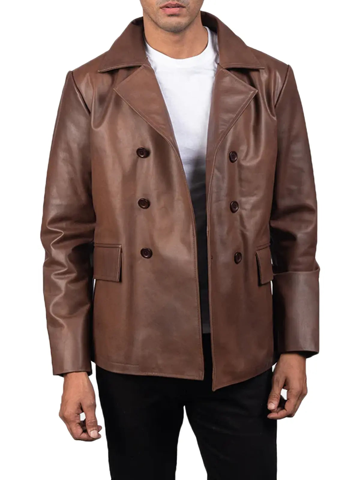 Mr. Benjamin Brown Leather Naval Peacoat