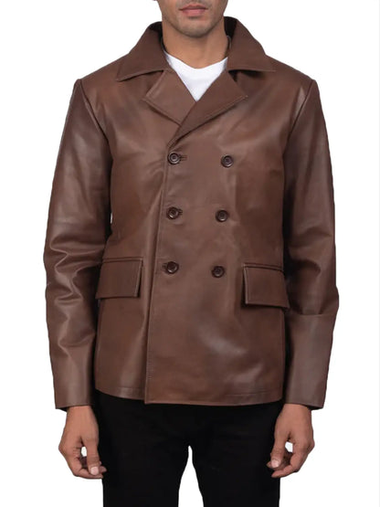Mr. Benjamin Men's Brown Leather Peacoat