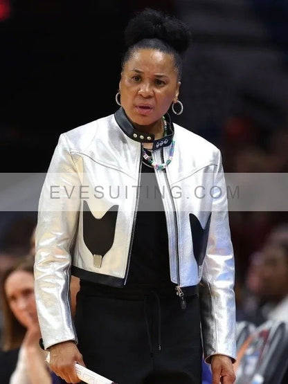 NCAA Women's March Madness National Championship 2024 Dawn Staley Leather Silver Jacket