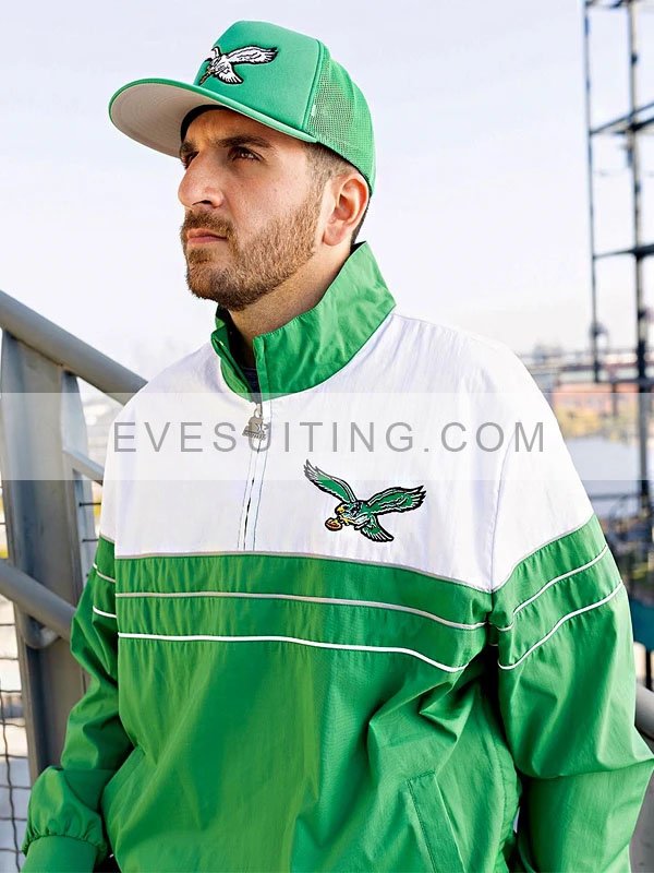 NFL Starter Philadelphia Eagles Kelly Green Half Zip Jacket - Recreation