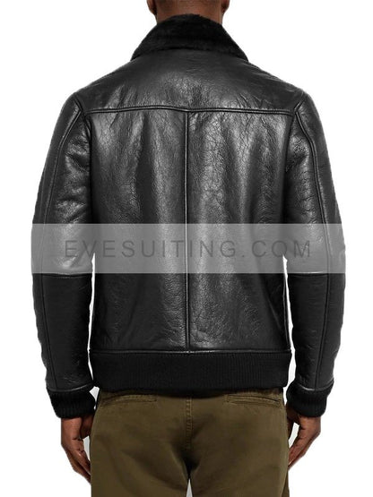 NN07 Rowan Shearling Black Leather Bomber Trimmed Jacket