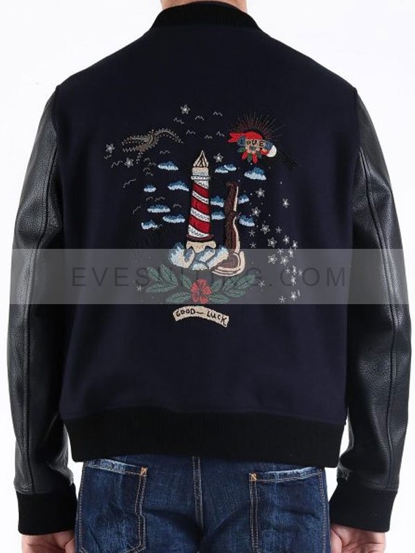 NYC Photocall Tom Holland Black Varsity Jacket