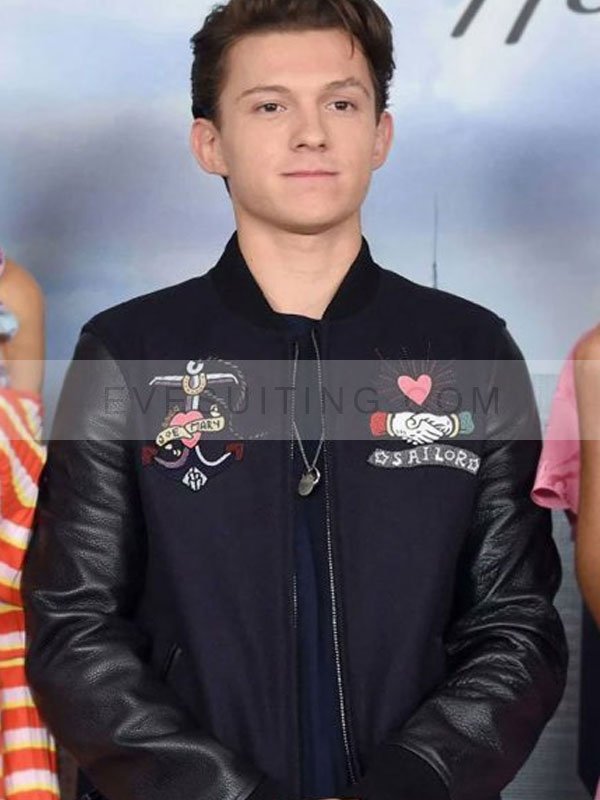 NYC Photocall Tom Holland Varsity Jacket