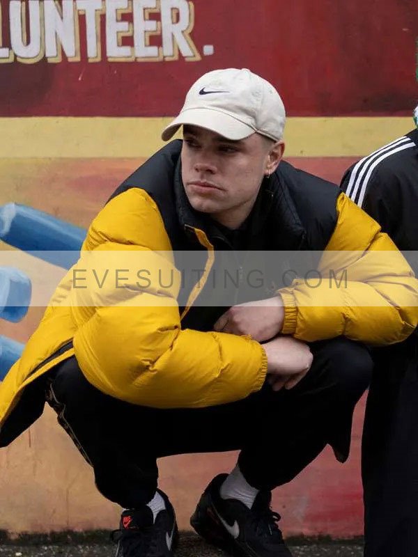 Naoise Movie Kneecap 2024 Móglaí Bap Black And Yellow Puffer Jacket