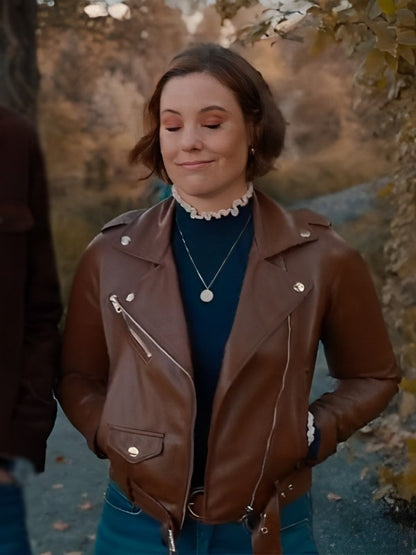 Natalie Calder Movie Falling Together 2024 Ashley Williams Brown Leather Jacket