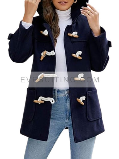Navy Blue Hooded Duffle Coat