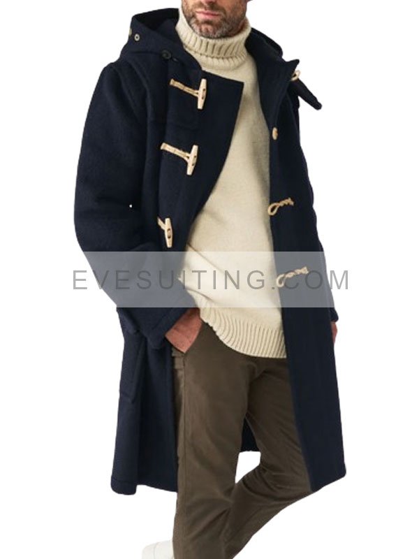 Navy Blue Wool Duffle Coat For Men's