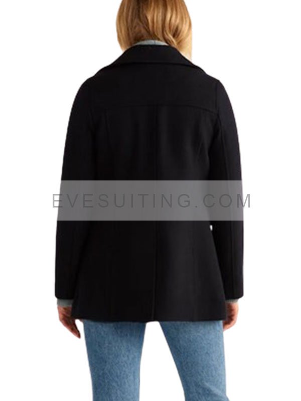 Navy Blue Wool Peacoat For Women's