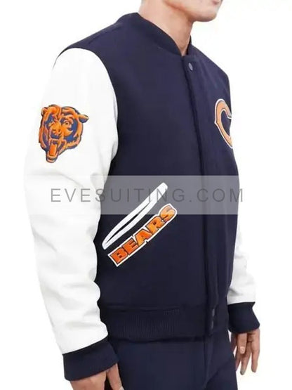 Navy Blue and White Chicago Bears Jacket