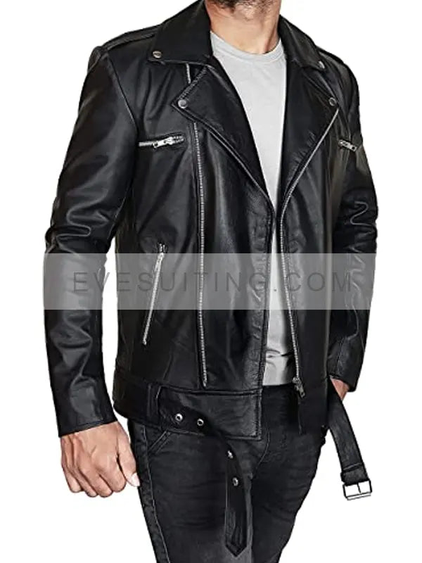 Negan Black Biker Leather Jacket