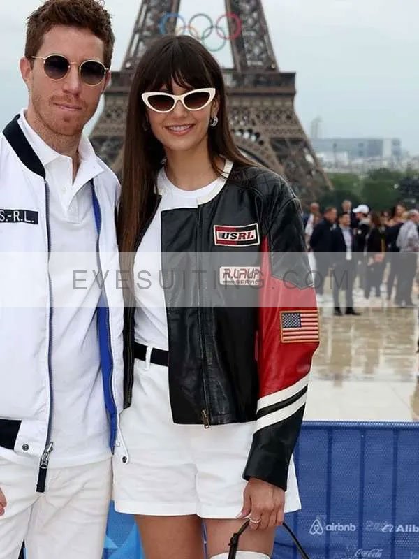 Nina Dobrev Olympics 2024 Leather Jacket
