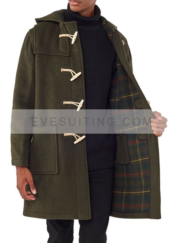 Olive Green Classic Fit Duffle Wool Coat For Men's