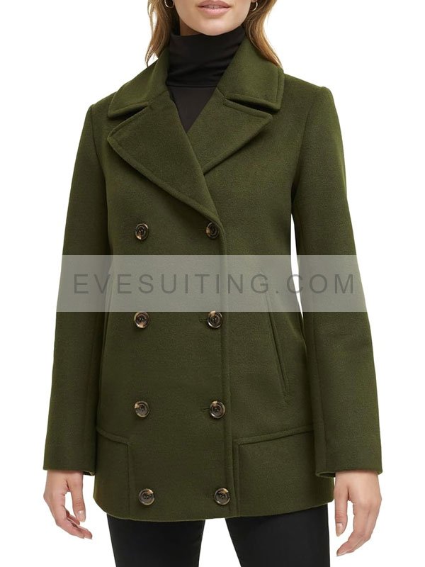 Olive Green Wool Peacoat For Women's (1)
