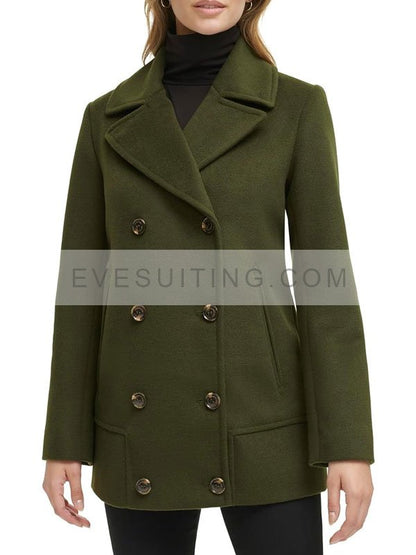 Olive Green Wool Peacoat For Women's (1)