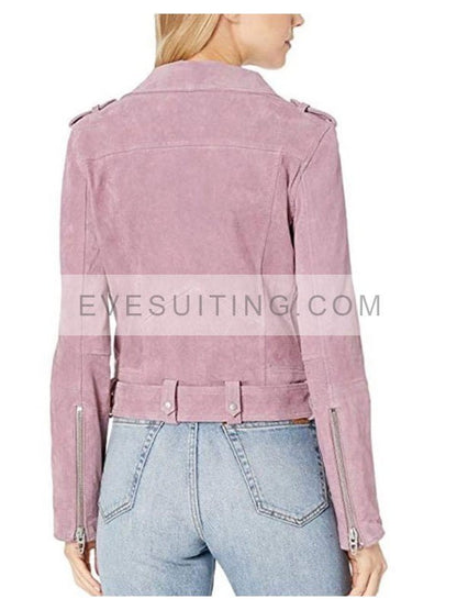 Olivia Rodrigo Tv Series High School Musical Suede Leather Pink Biker Jacket 