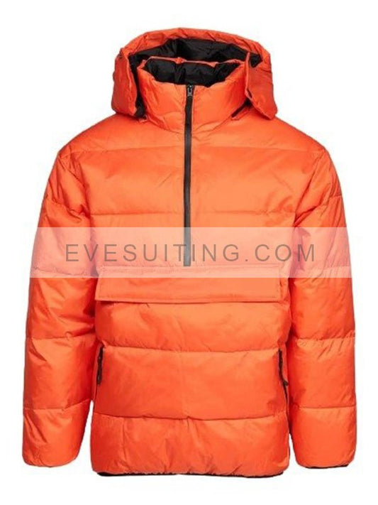 Orange Hooded Puffer Jacket