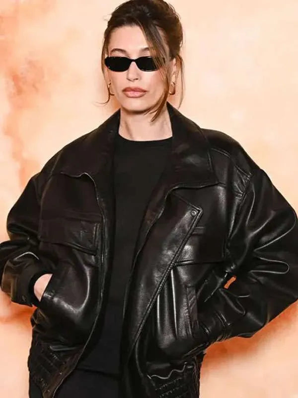 PFW 2025 Hailey Bieber Leather Jacket