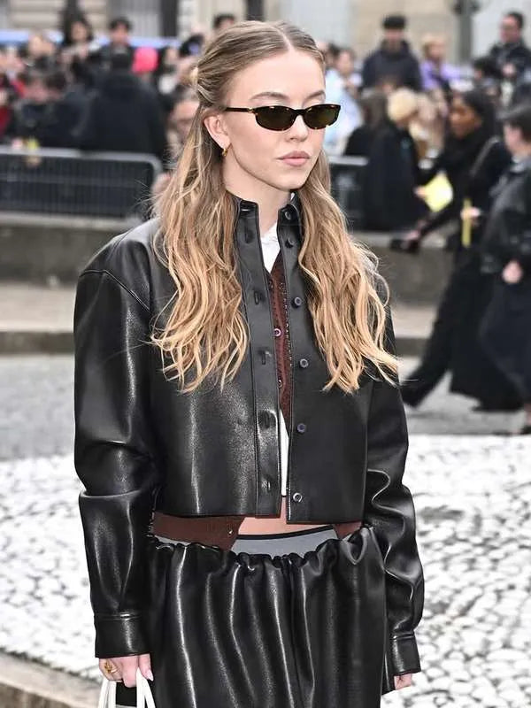 PFW 2025 Sydney Sweeney Leather Jacket