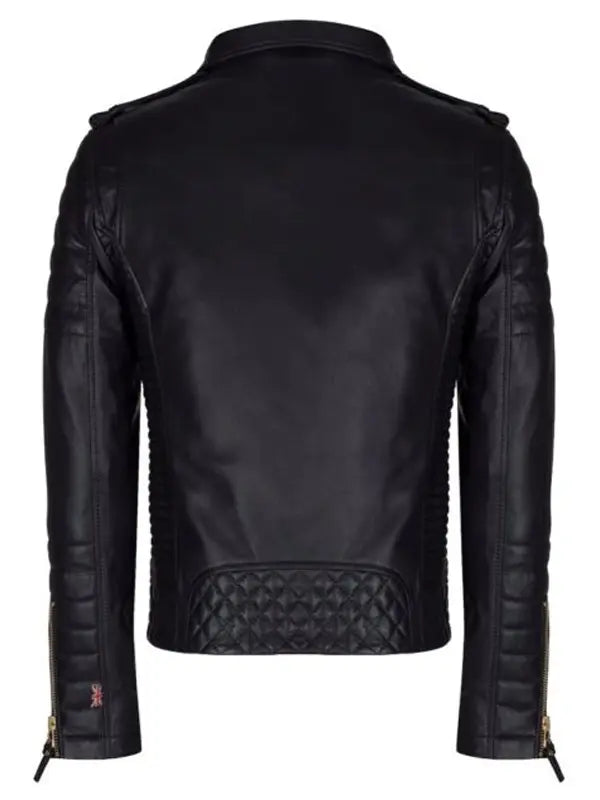 Padded Black Leather Moto Biker Jacket