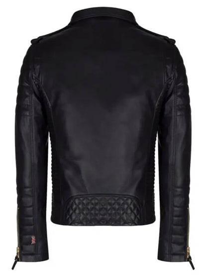 Padded Black Leather Moto Biker Jacket